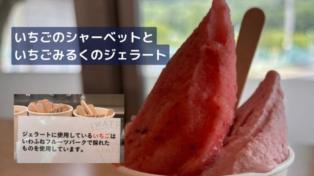 マルシェいわふね内ジェラート店レジーナの手づくりいちごジェラート