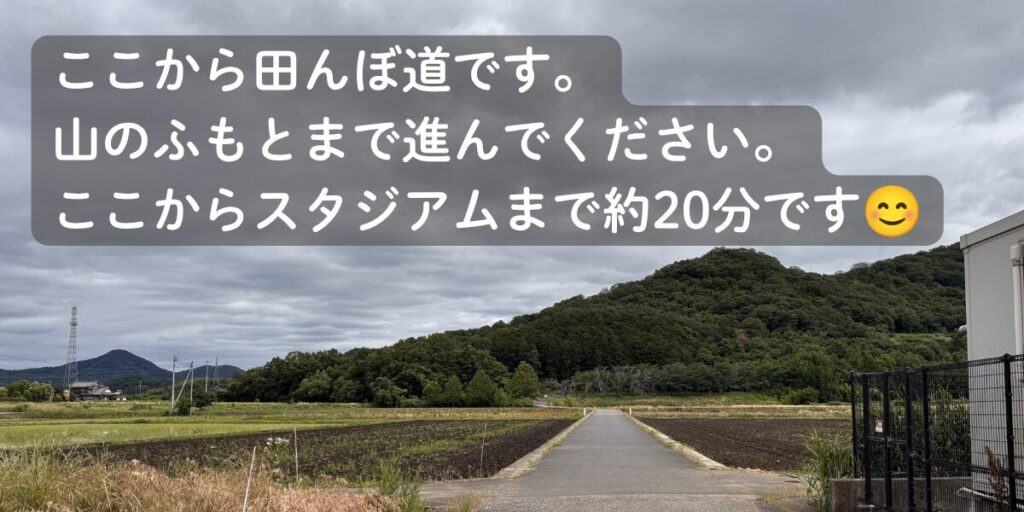 スタジアムまでの道案内⑦ 田んぼ道をまっすぐ進む