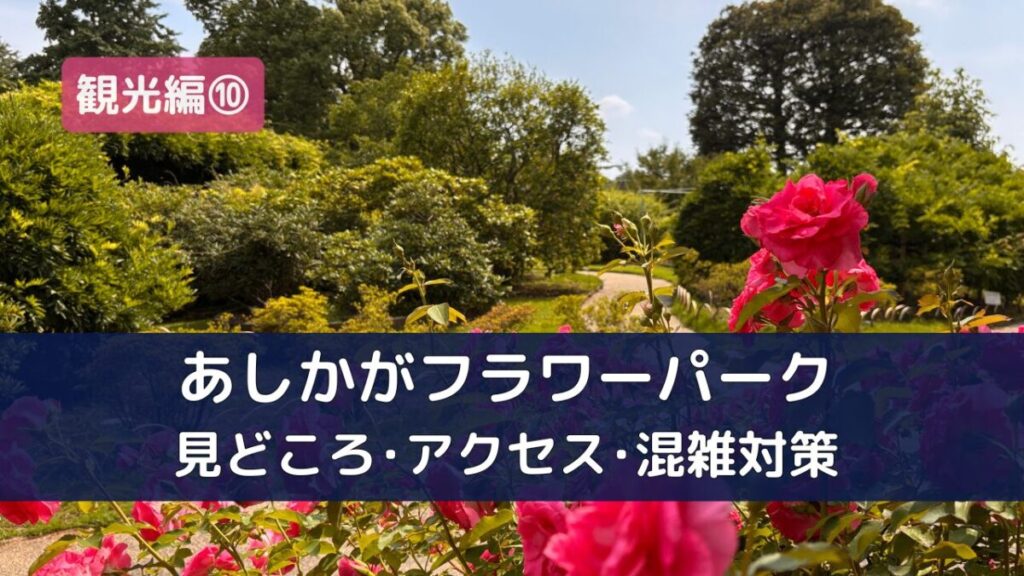 あしかがフラワーパークのバラ園と園内の緑