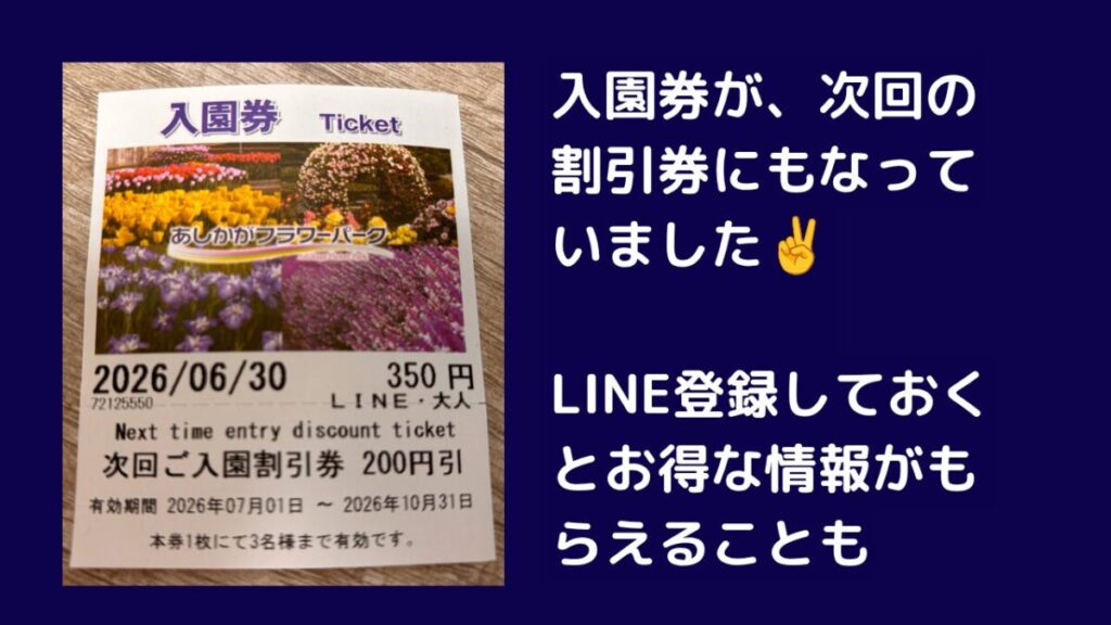 次回入園割引券つきのあしかがフラワーパーク入園券